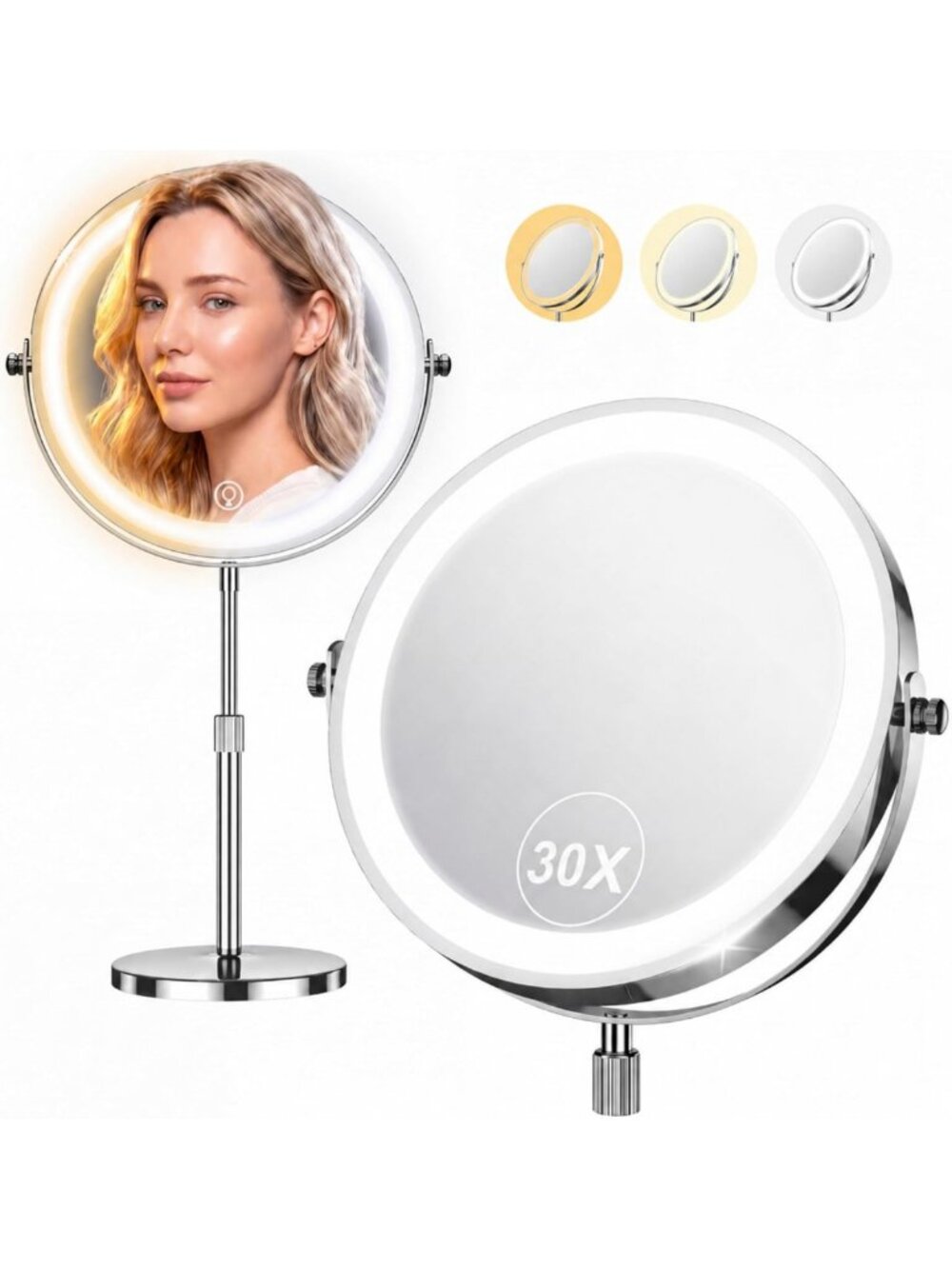 Illuminated 9" Makeup Mirror with 1X/30X Magnification - Perfect Vanity